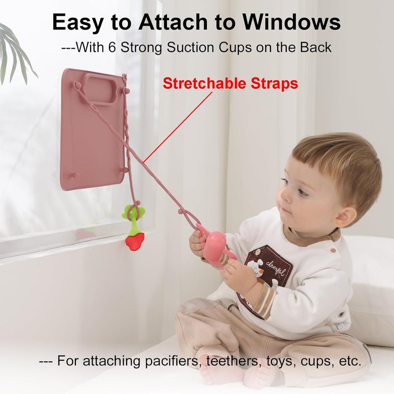 Seposeve 2 Pack Baby Silicone Mat, with Suction Base and 8 Stretchable Straps, Baby Placemats, Activity Mat for Infants to Toddlers, Keeps Babies Essentials Off The Floor, Purple Pink - Image 3